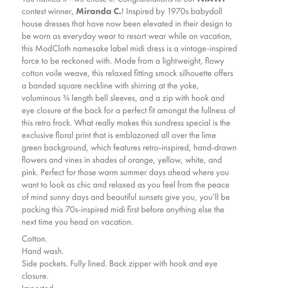 ModCloth Yellow floral retro midi dress medium smock bell sleeves pockets M - Picture 3 of 5